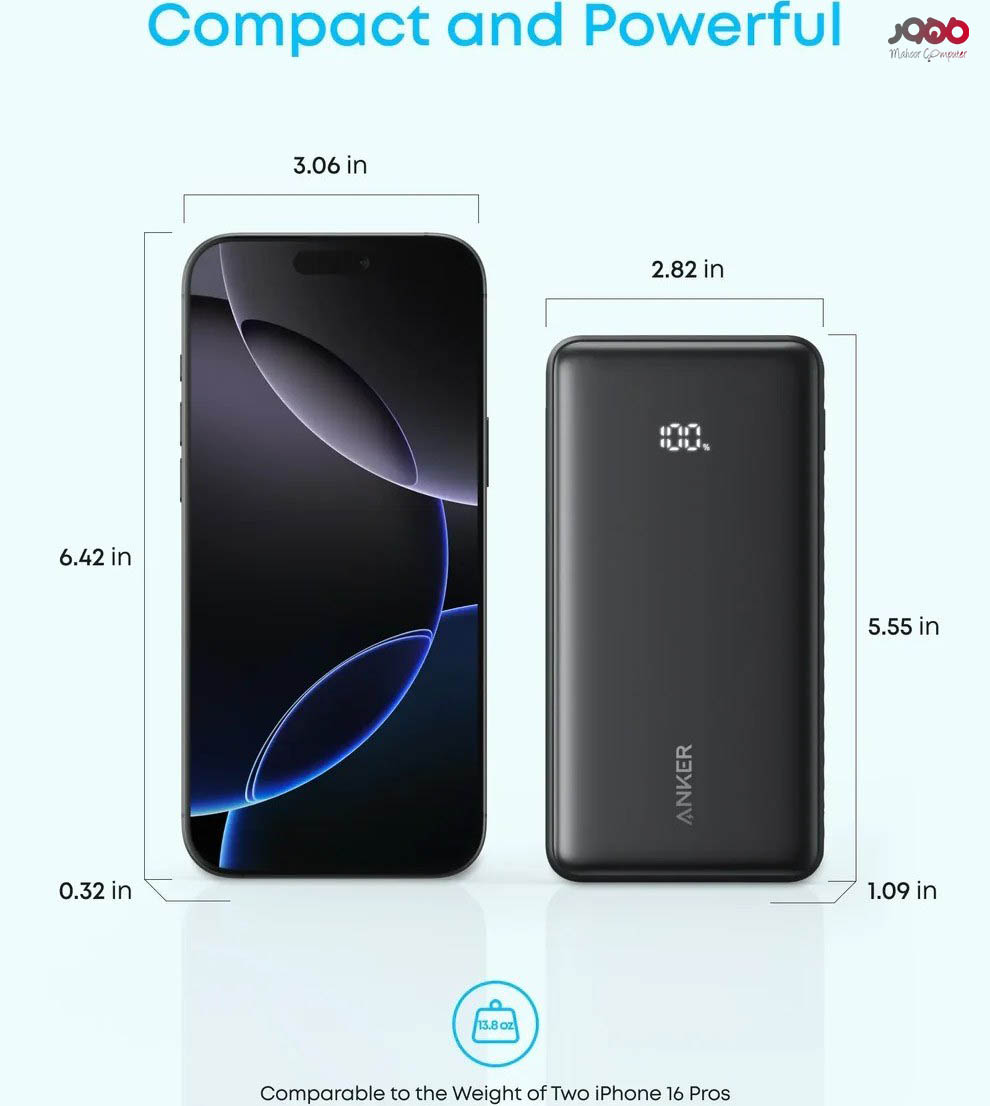 پاوربانک 22.5 وات انکر مدل A110E ظرفیت 20000 میلیآمپر ساعت