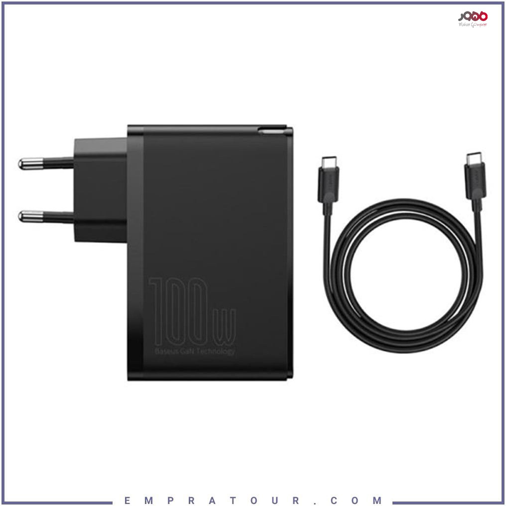 شارژر دیواری 100 وات بیسوس مدل CCGAN2P-L01 به همراه کابل تبدیل USB-C
